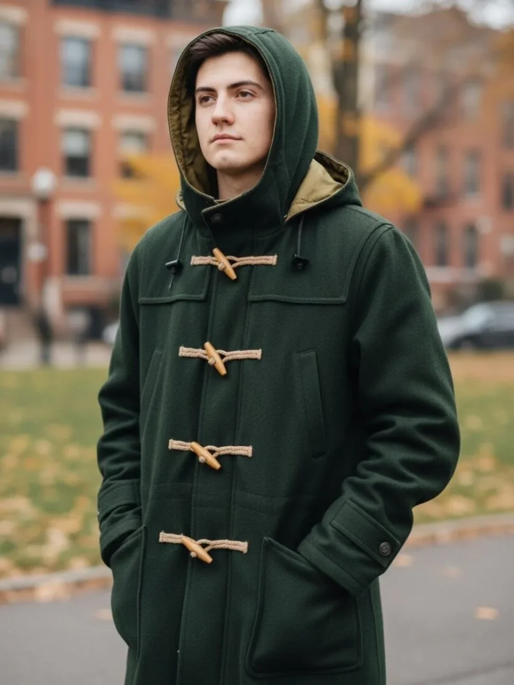Vintage Boat Works Wool Toggle Coat Green Quilted Lining Hooded Jacket Men's L